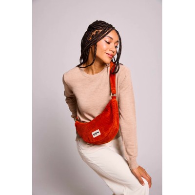 HINDBAG - Sac banane demi-lune Andrea - Velours Brique