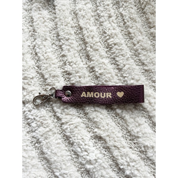 LA CARTABLIERE Porte-Clés Message Amour Cuir Métallisé Améthyste.