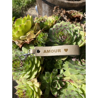 LA CARTABLIERE Porte-Clés Message Amour Cuir Métallisé Or.