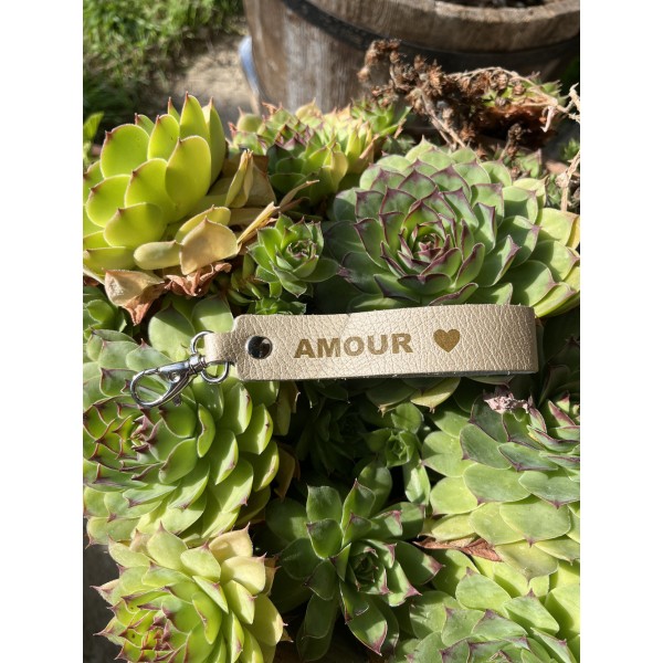 LA CARTABLIERE Porte-Clés Message Amour Cuir Métallisé Or.