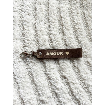 LA CARTABLIERE Porte-Clés Message Amour Cuir Pailleté Chocolat doré.