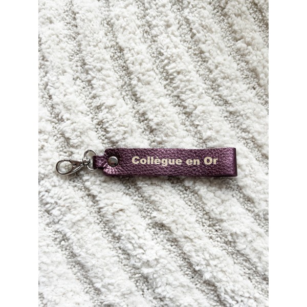 LA CARTABLIERE Porte-Clés Message Collègue en or en Cuir Métallisé Améthyste.