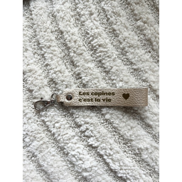 LA CARTABLIERE Porte-Clés Message Les Copines c’est la vie en Cuir Métallisé Or.
