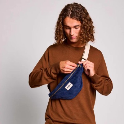 HINDBAG - Sac banane Olivia Velours - Marine