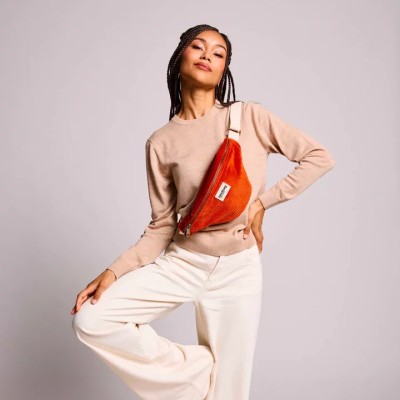 HINDBAG - Sac banane Olivia Velours - Brique