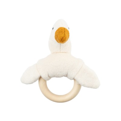 WOOLY ORGANIC - Hochet avec anneau de dentition en bois - Écru