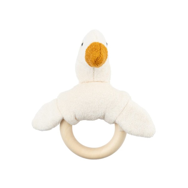 WOOLY ORGANIC - Hochet avec anneau de dentition en bois - Écru