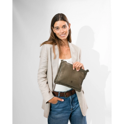 BIBA Sac Bandoulière Portland en cuir Kaki.