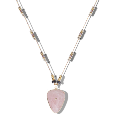 LOETMA Collier Sautoir Shardana Quartz rose.