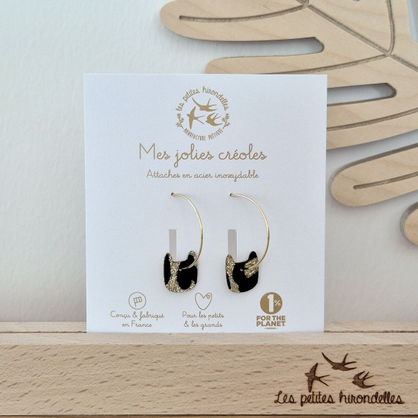 LES PETITES HIRONDELLES - Créoles pailletées Chats - Léopard doré