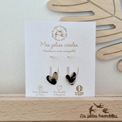 LES PETITES HIRONDELLES - Créoles pailletées Cœurs - Léopard doré