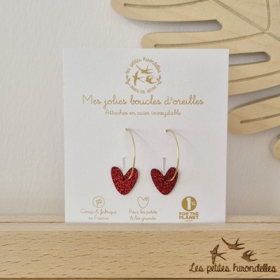 LES PETITES HIRONDELLES - Créoles pailletées Cœurs - Rouge