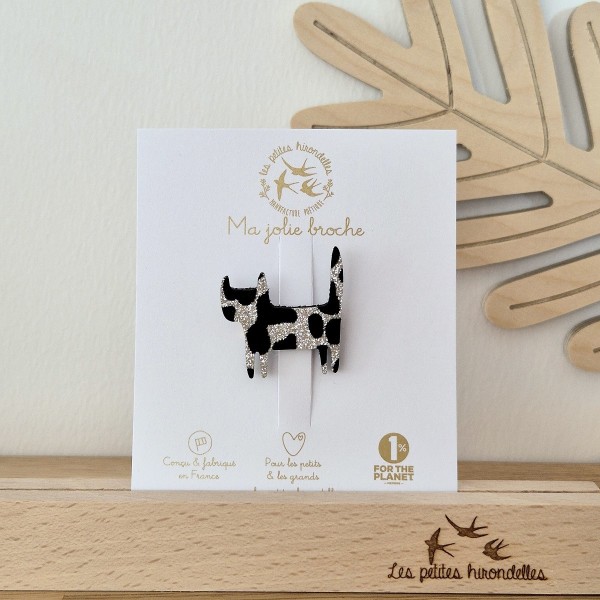 LES PETITES HIRONDELLES - Broche Chat debout - Léopard argenté