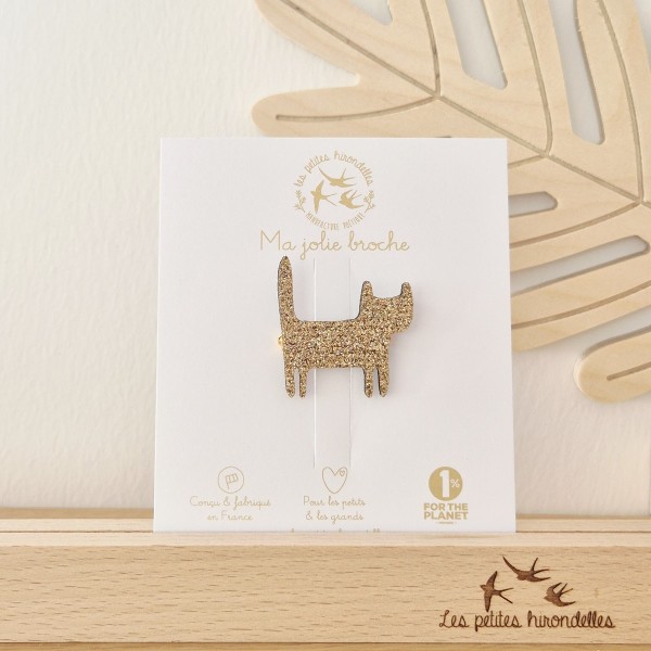 LES PETITES HIRONDELLES - Broche Chat debout - Doré