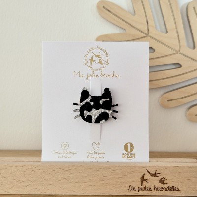 LES PETITES HIRONDELLES - Broche Chat moustache - Léopard argenté