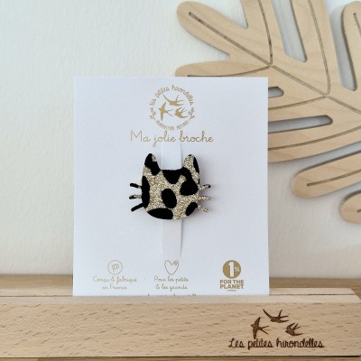 LES PETITES HIRONDELLES - Broche Chat moustache - Léopard doré