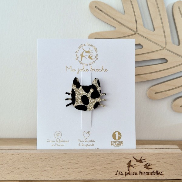 LES PETITES HIRONDELLES - Broche Chat moustache - Léopard doré