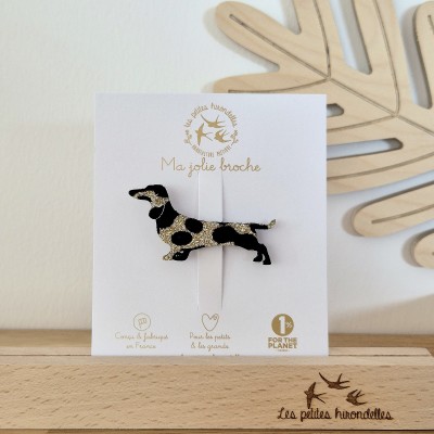 LES PETITES HIRONDELLES - Broche Teckel - Léopard doré
