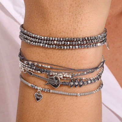 DORIANE Bijoux Bracelet 3 tours gris.