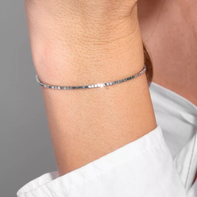 DORIANE Bijoux Bracelet Elastique Gris Hématite.