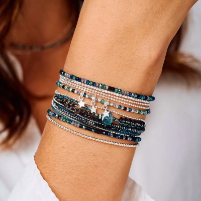 DORIANE Bijoux Bracelet Elastique Noir Turquoise.