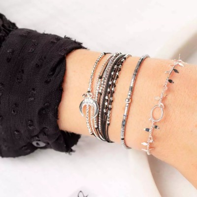DORIANE Bijoux Bracelet Elastique Gris clair Hématite.