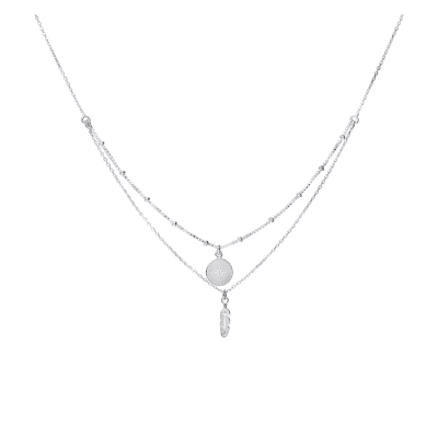 Doriane Bijoux Collier Double rangs Rose des Vents & Plume.