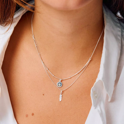 Doriane Bijoux Collier Double rangs Rose des Vents & Plume.