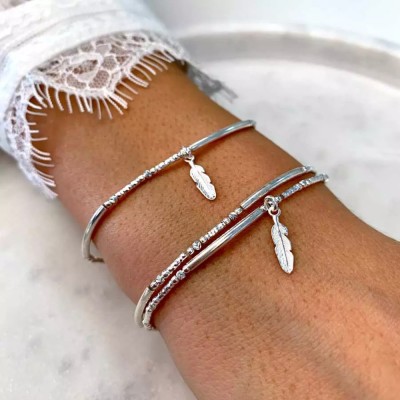 DORIANE Bijoux Bracelet Elastique Plume.