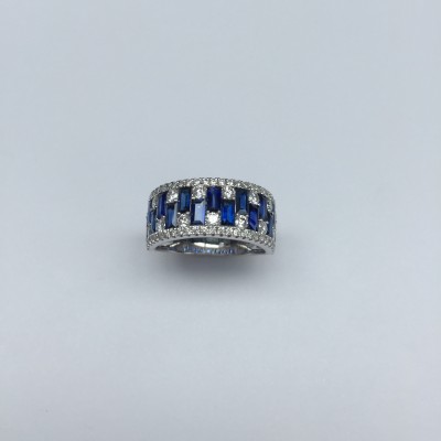 Bague large avec baguettes saphirs et diamants, Bague large avec baguettes saphirs et diamants,