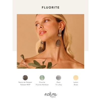 NATURE bijoux Boucles d'oreilles Poussoirs Fluorite.