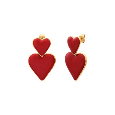 N°3 Boucles d’oreilles Poussoirs Cœur Laqué Rouge.