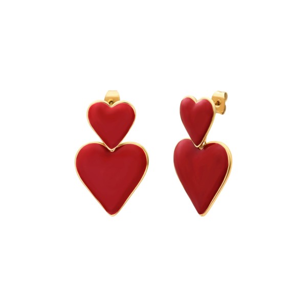 N°3 Boucles d’oreilles Poussoirs Cœur Laqué Rouge.