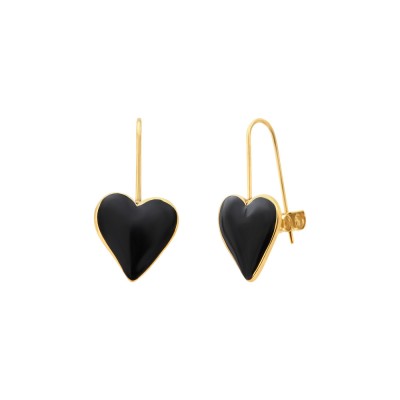 N°3 Boucles d’oreilles Dormeuses Cœur Laqué Noir.