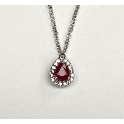 PENDENTIF POIRE RUBIS ET DIAMANTS.
