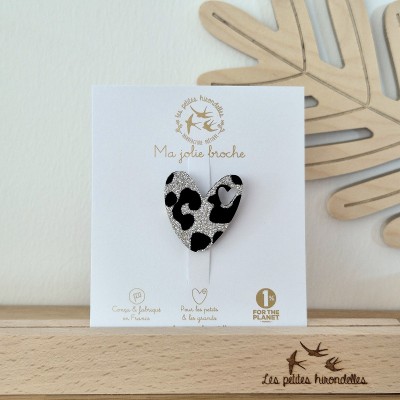 LES PETITES HIRONDELLES - Broche Cœur Léopard - Argent