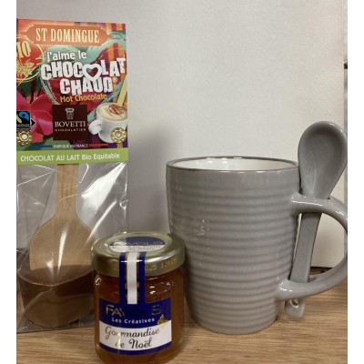 Mug gris avec 1 cœur chocolat à faire fondre et 1 mini confiture FAVOLS