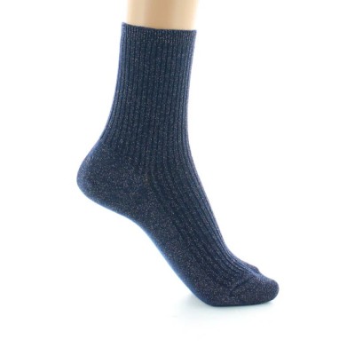 PERRIN - Chaussettes courtes à côtes en lurex - BLEU NUIT