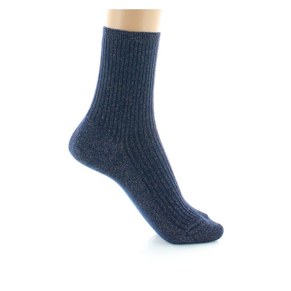 PERRIN - Chaussettes courtes à côtes en lurex - BLEU NUIT