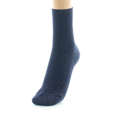 PERRIN - Chaussettes courtes à côtes en lurex - BLEU NUIT