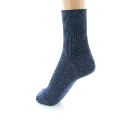 PERRIN - Chaussettes courtes à côtes en lurex - BLEU NUIT
