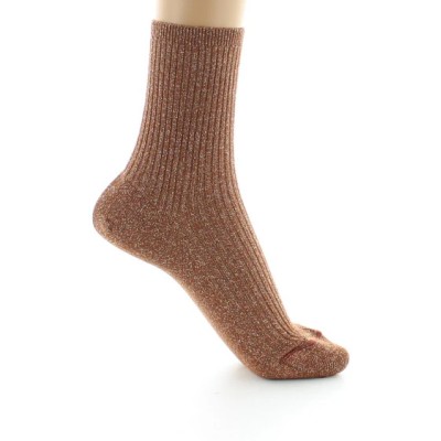 PERRIN - Chaussettes courtes à côtes en lurex - Brun PERRIN - Chaussettes courtes à côtes en lurex - Brun