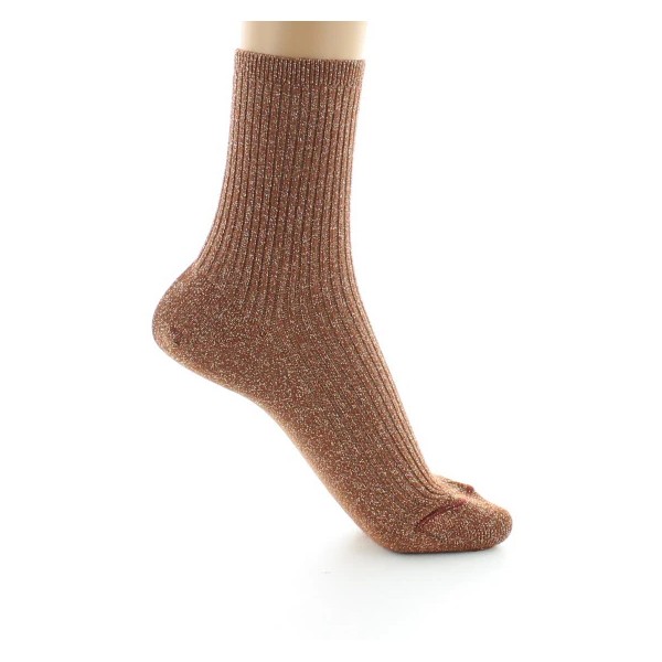 PERRIN - Chaussettes courtes à côtes en lurex - Brun