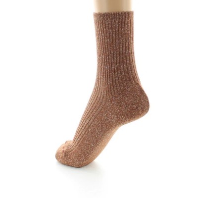 PERRIN - Chaussettes courtes à côtes en lurex - Brun PERRIN - Chaussettes courtes à côtes en lurex - Brun
