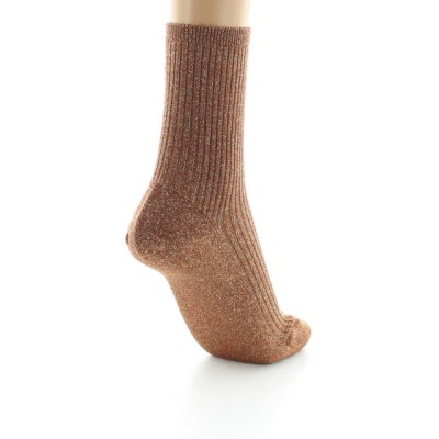 PERRIN - Chaussettes courtes à côtes en lurex - Brun PERRIN - Chaussettes courtes à côtes en lurex - Brun