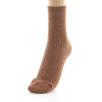 PERRIN - Chaussettes courtes à côtes en lurex - Brun PERRIN - Chaussettes courtes à côtes en lurex - Brun
