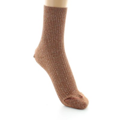 PERRIN - Chaussettes courtes à côtes en lurex - Brun PERRIN - Chaussettes courtes à côtes en lurex - Brun