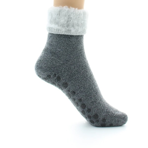 PERRIN – Chaussons Antiderapants Laine – Gris
