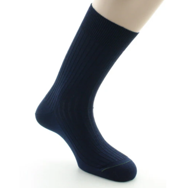 PERRIN – Chaussettes homme à côtes – Laine Bio – Marine