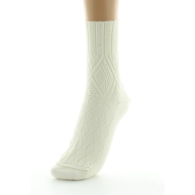 PERRIN - Chaussettes femme à maille fantaisie - Laine Bio - Ecru